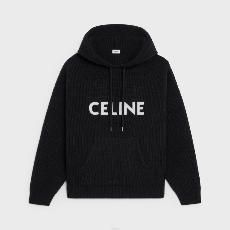 CELINE Black Hooded Sweater in Ribbed Wool R0ZNN1987