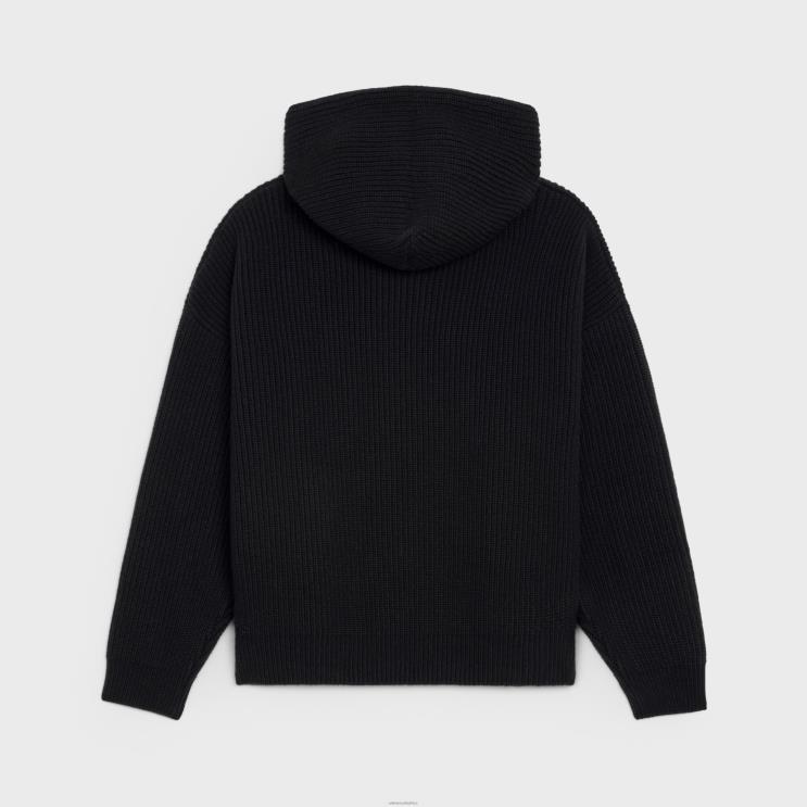 CELINE Black Hooded Sweater in Ribbed Wool R0ZNN1987