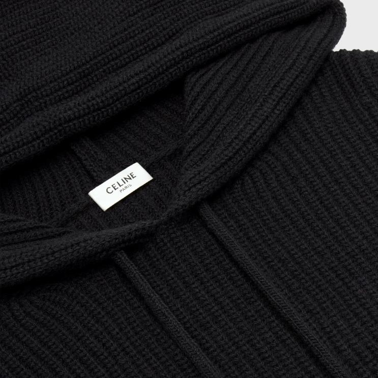 CELINE Black Hooded Sweater in Ribbed Wool R0ZNN1987