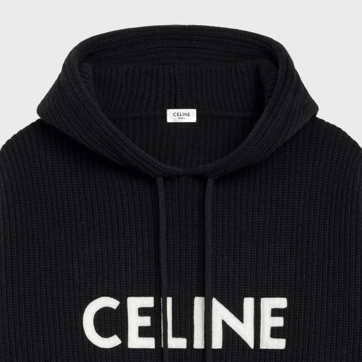 CELINE Black Hooded Sweater in Ribbed Wool R0ZNN1987