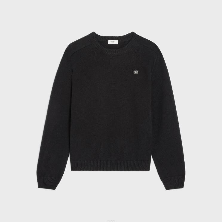 CELINE Black/Off White Triomphe Crew Neck Sweater in Wool & Cashmere R0ZNN1956