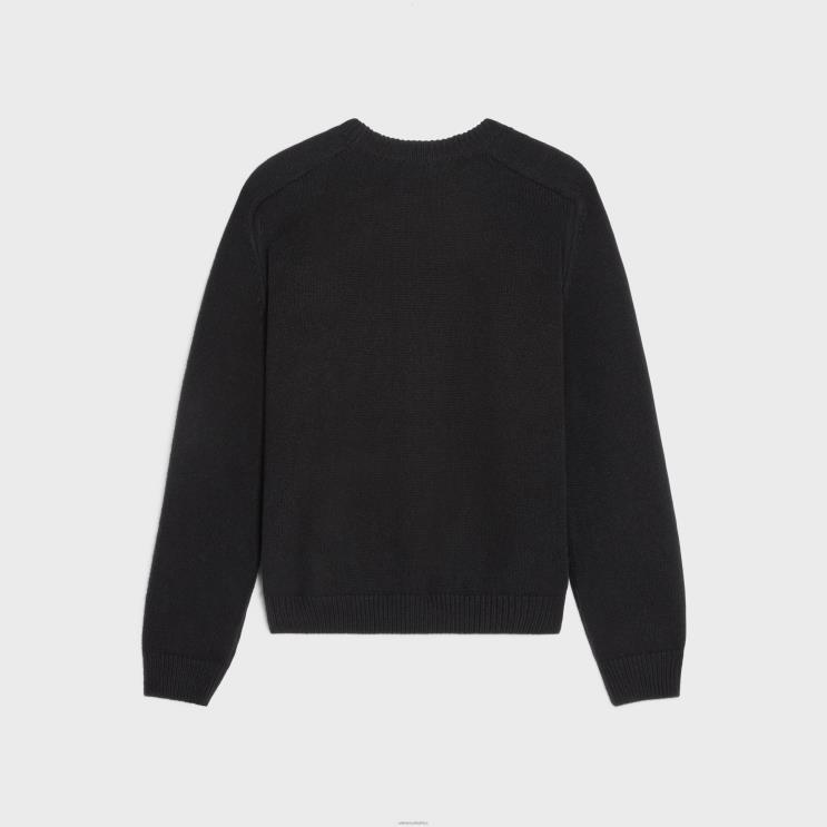 CELINE Black/Off White Triomphe Crew Neck Sweater in Wool & Cashmere R0ZNN1956