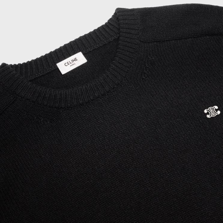 CELINE Black/Off White Triomphe Crew Neck Sweater in Wool & Cashmere R0ZNN1956