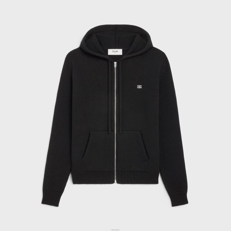 CELINE Black/Off White Triomphe Hooded Sweater in Wool & Cashmere R0ZNN1985