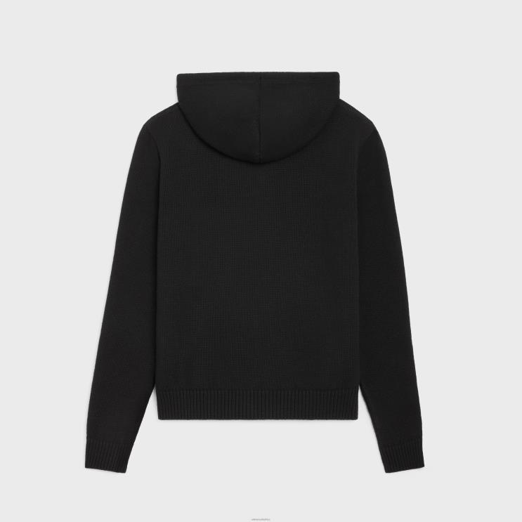 CELINE Black/Off White Triomphe Hooded Sweater in Wool & Cashmere R0ZNN1985