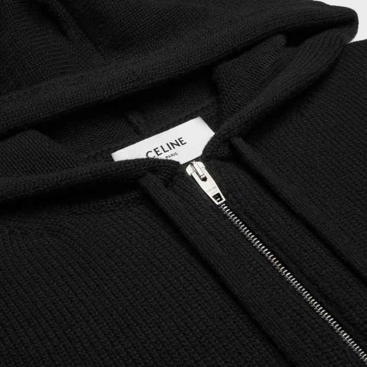 CELINE Black/Off White Triomphe Hooded Sweater in Wool & Cashmere R0ZNN1985