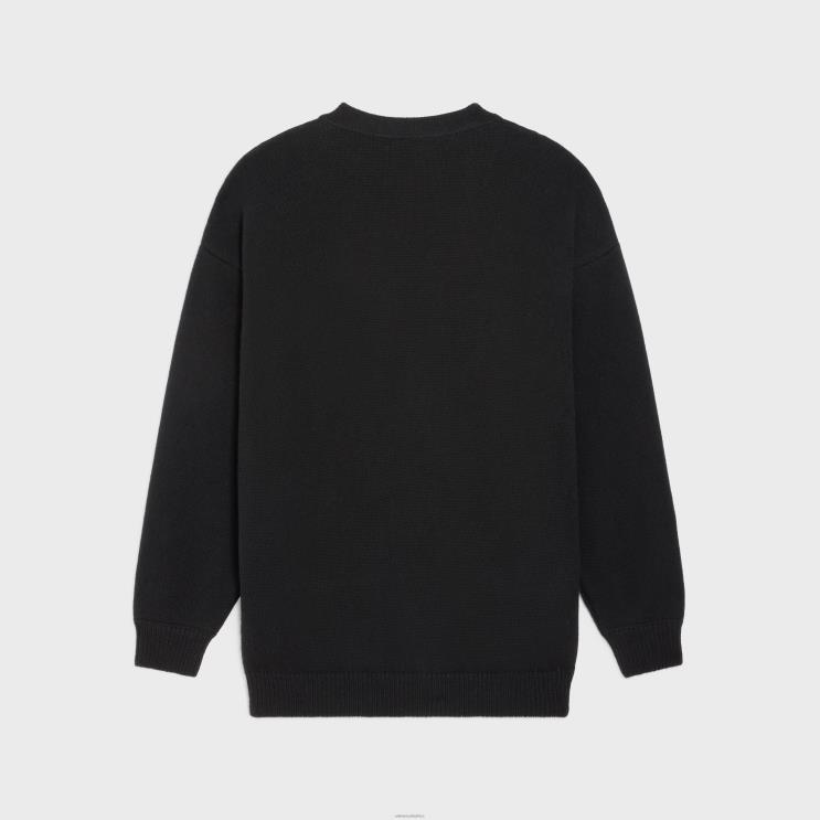 CELINE Black/Off White Triomphe Long Cardigan in Cashmere Wool R0ZNN1983