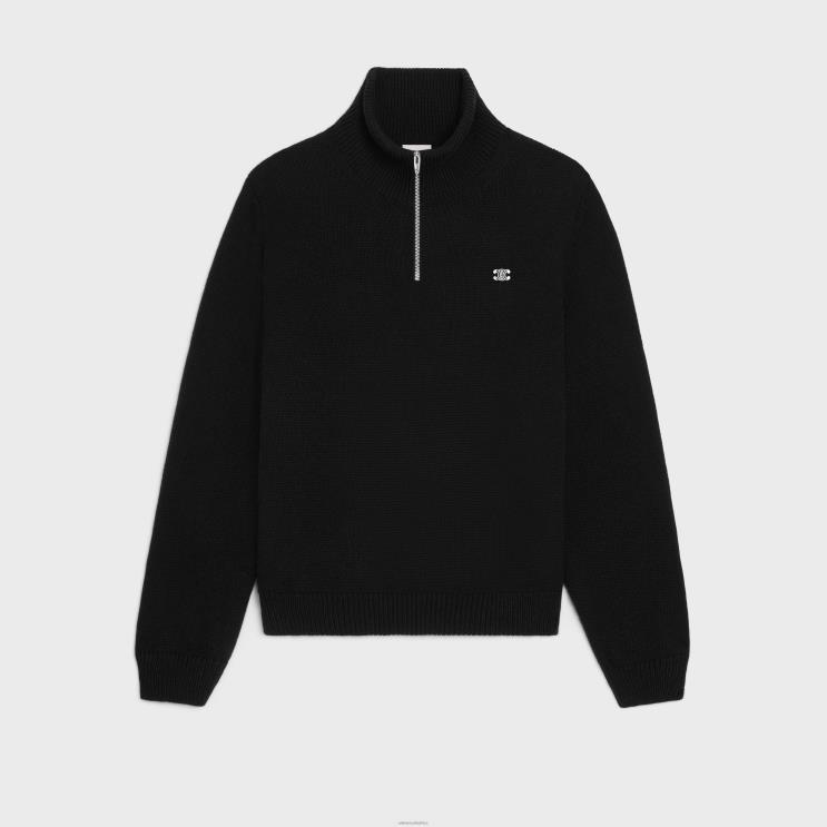 CELINE Black/Off White Triomphe Trucker Sweater in Wool & Cashmere R0ZNN1794