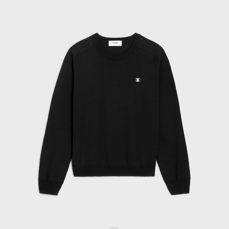 CELINE Black Triomphe Crew Neck Sweater in Wool R0ZNN1963