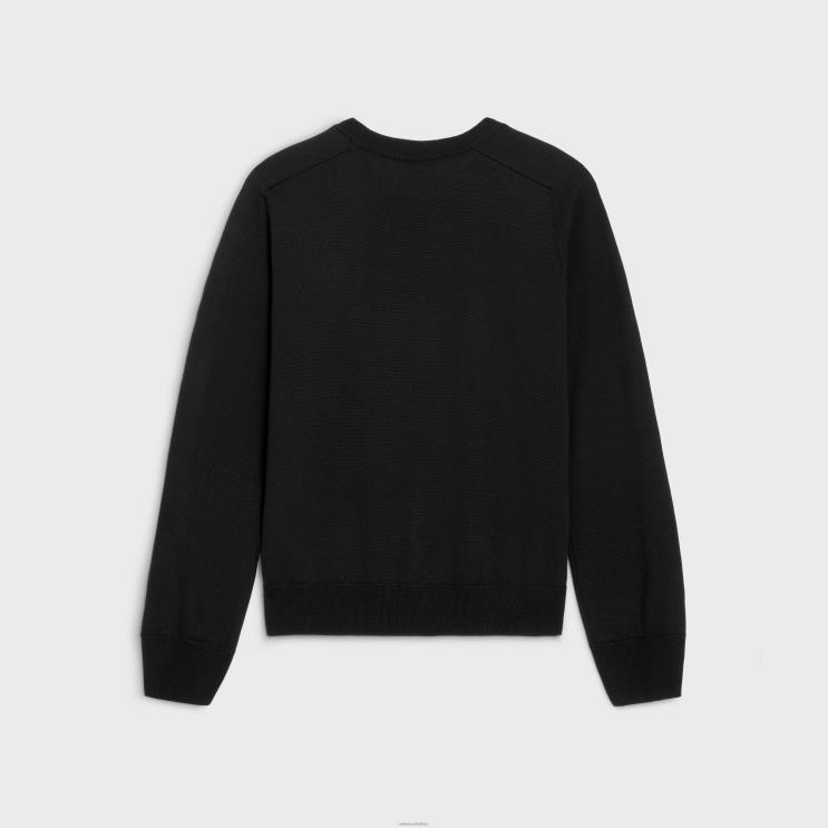 CELINE Black Triomphe Crew Neck Sweater in Wool R0ZNN1963