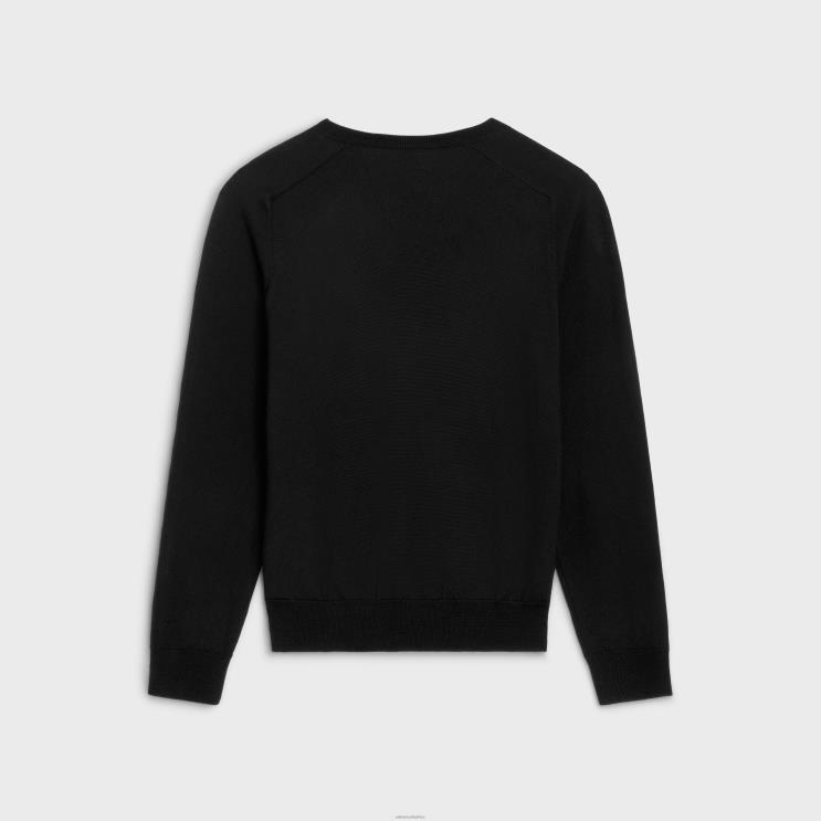 CELINE Black Triomphe V-Neck Sweater in Wool R0ZNN1962