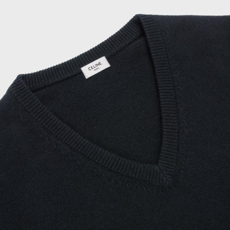CELINE Black V-Neck Sweater in Heritage Cashmere R0ZNN1965