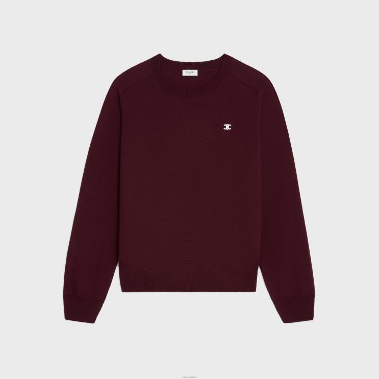 CELINE Burgundy Triomphe Crew Neck Sweater in Wool R0ZNN1791