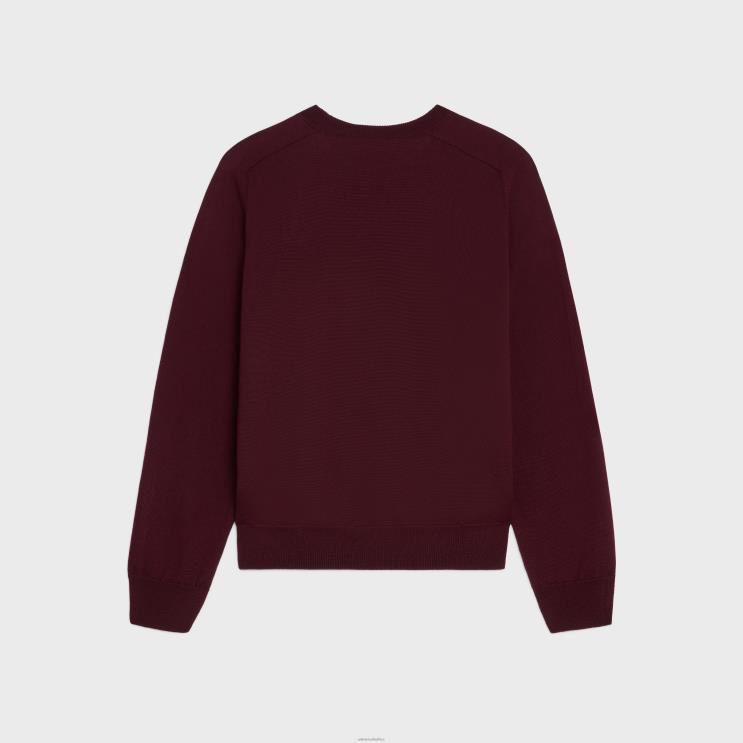 CELINE Burgundy Triomphe Crew Neck Sweater in Wool R0ZNN1791