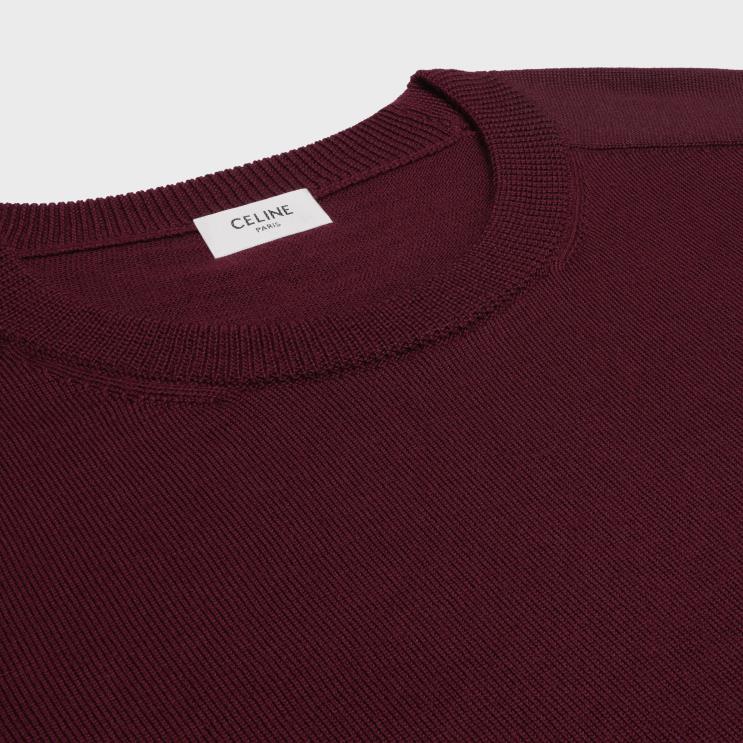 CELINE Burgundy Triomphe Crew Neck Sweater in Wool R0ZNN1791