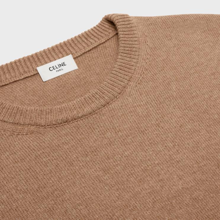 CELINE Camel Crew Neck Sweater in Heritage Cashmere R0ZNN1970