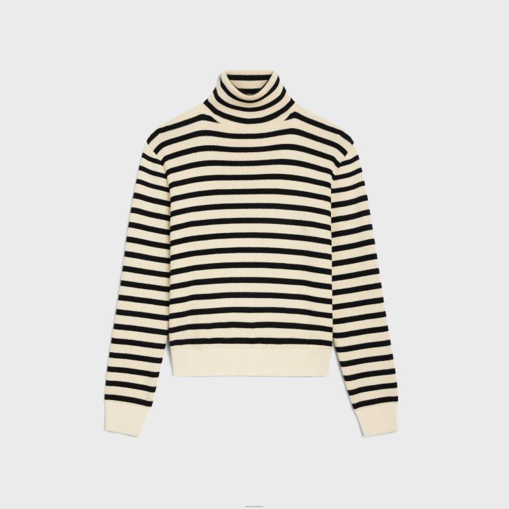 CELINE Cream/Black Turtleneck Sweater in Heritage Cashmere R0ZNN1977