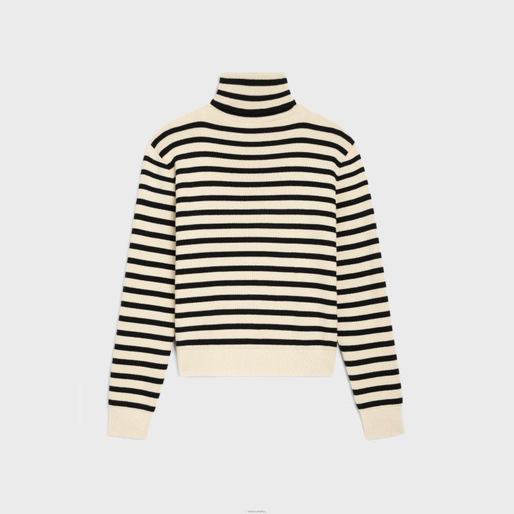 CELINE Cream/Black Turtleneck Sweater in Heritage Cashmere R0ZNN1977