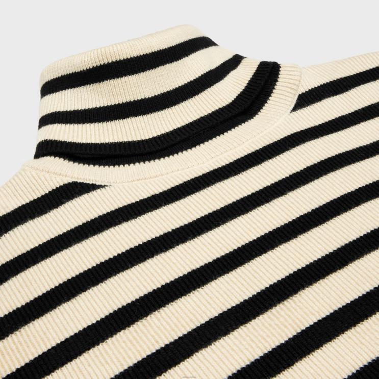 CELINE Cream/Black Turtleneck Sweater in Heritage Cashmere R0ZNN1977