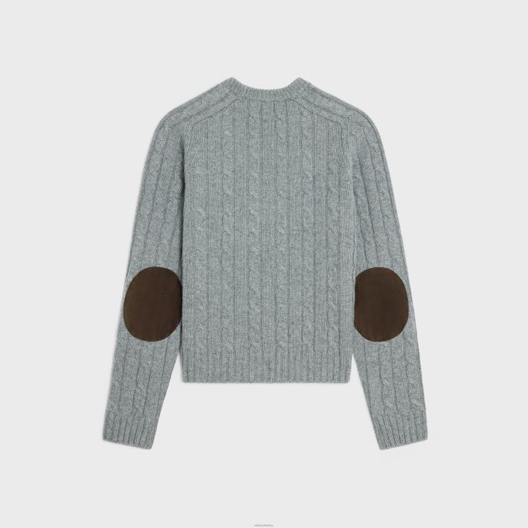 CELINE Grey Cable-Knit Triomphe Sweater in Cashmere R0ZNN1980