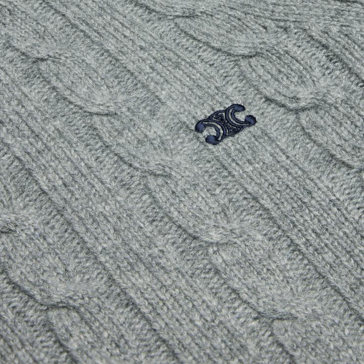 CELINE Grey Cable-Knit Triomphe Sweater in Cashmere R0ZNN1980