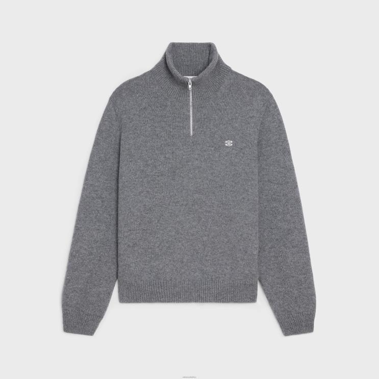 CELINE Grey/Off White Triomphe Trucker Sweater in Wool & Cashmere R0ZNN1795