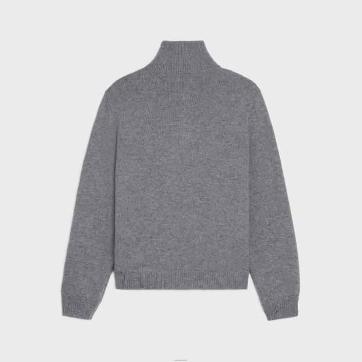 CELINE Grey/Off White Triomphe Trucker Sweater in Wool & Cashmere R0ZNN1795