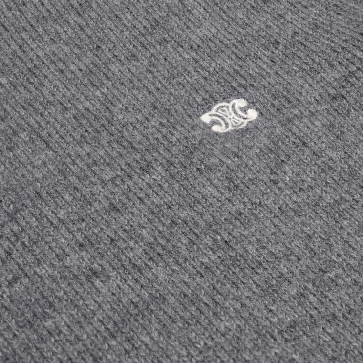 CELINE Grey/Off White Triomphe Trucker Sweater in Wool & Cashmere R0ZNN1795