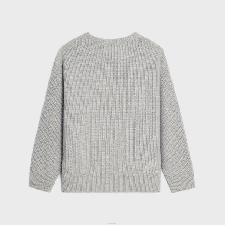 CELINE Light Grey Oversized Sweater in Ribbed Wool R0ZNN1797