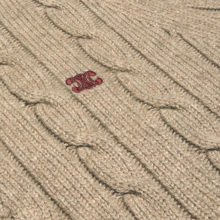 CELINE Light Taupe Cable-Knit Triomphe Cardigan in Cashmere R0ZNN1955