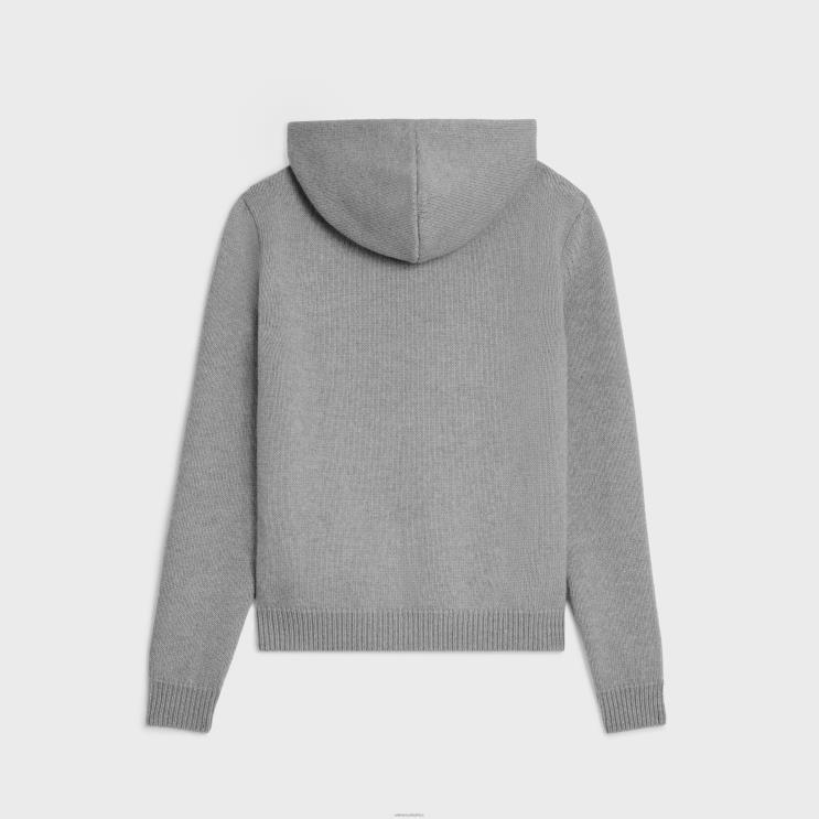 CELINE Medium Grey Triomphe Hooded Sweater in Wool & Cashmere R0ZNN1986