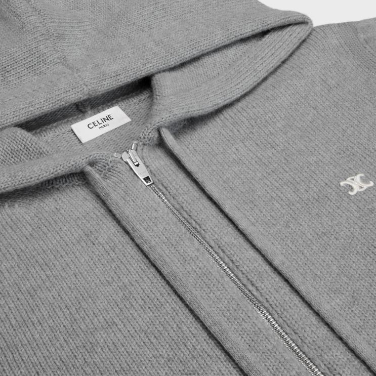 CELINE Medium Grey Triomphe Hooded Sweater in Wool & Cashmere R0ZNN1986