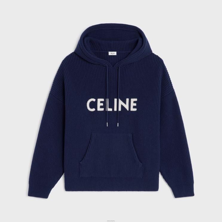 CELINE Navy Hooded Sweater in Ribbed Wool R0ZNN1988