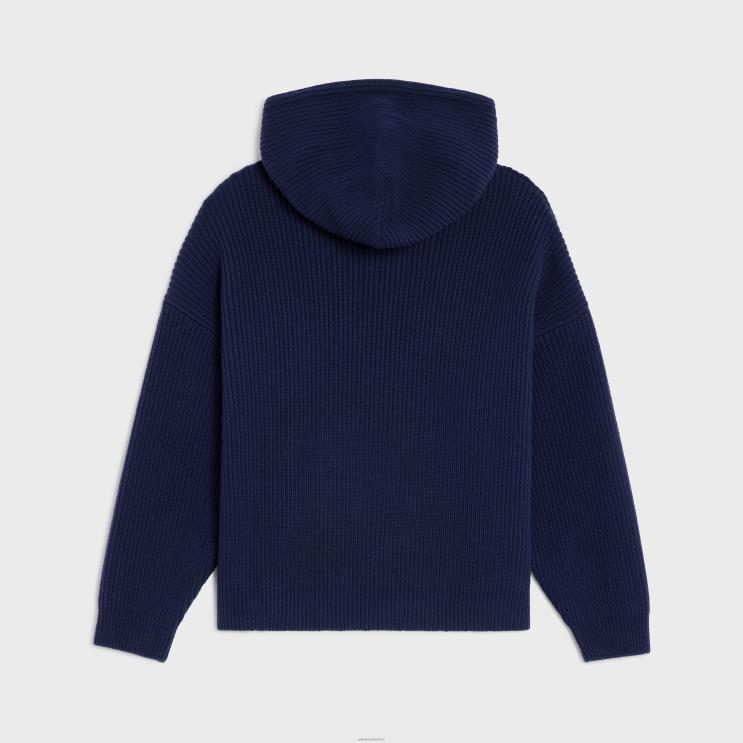 CELINE Navy Hooded Sweater in Ribbed Wool R0ZNN1988