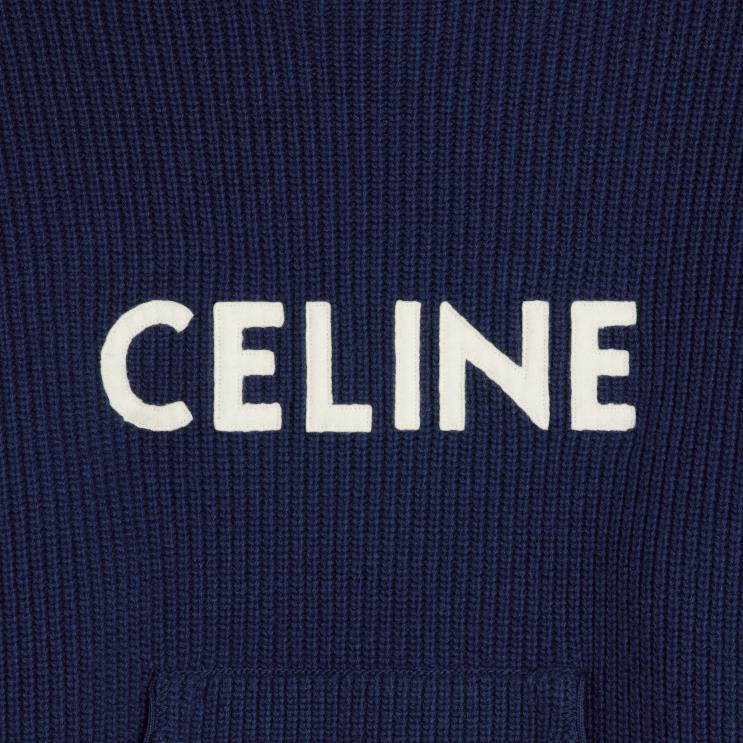 CELINE Navy Hooded Sweater in Ribbed Wool R0ZNN1988