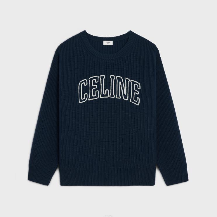CELINE Navy Oversized Sweater in Ribbed Wool R0ZNN1796