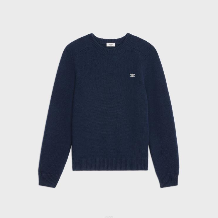 CELINE Navy Triomphe Crew Neck Sweater in Cashmere Wool R0ZNN1957