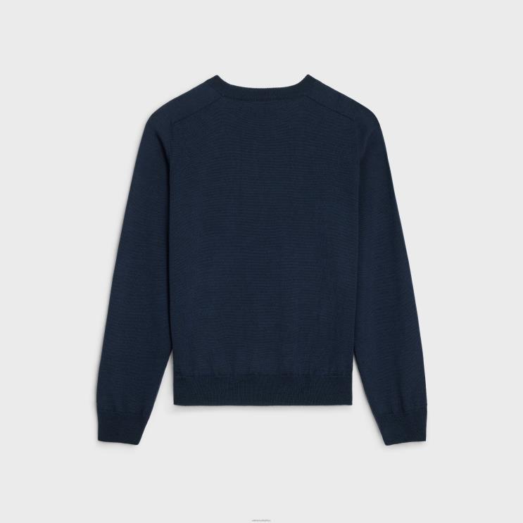 CELINE Navy Triomphe Crew Neck Sweater in Wool R0ZNN1964