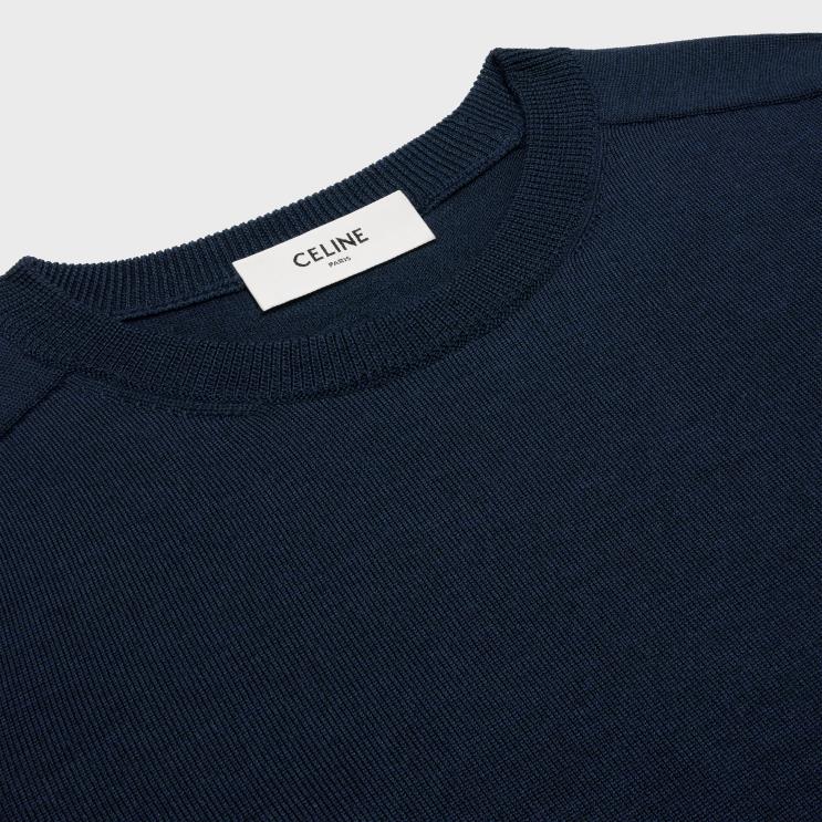 CELINE Navy Triomphe Crew Neck Sweater in Wool R0ZNN1964