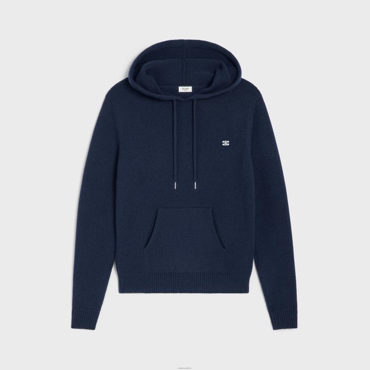 CELINE Navy Triomphe Hooded Sweater in Cashmere Wool R0ZNN1984