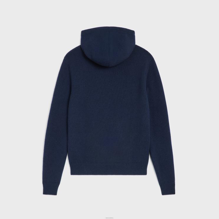 CELINE Navy Triomphe Hooded Sweater in Cashmere Wool R0ZNN1984