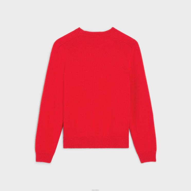 CELINE Red/White Triomphe Crewneck Sweater in Cashmere Wool R0ZNN1959