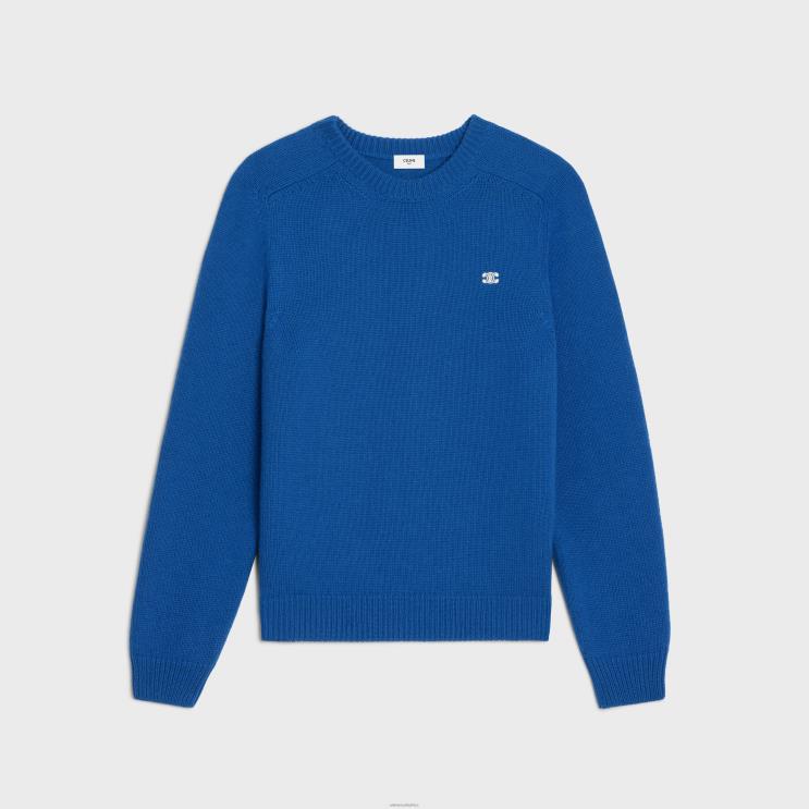 CELINE Royal Blue Triomphe Crew Neck Sweater in Cashmere Wool R0ZNN1958