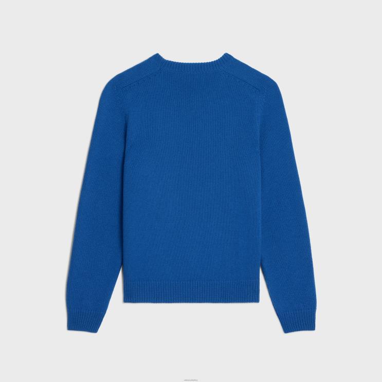 CELINE Royal Blue Triomphe Crew Neck Sweater in Cashmere Wool R0ZNN1958