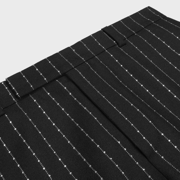 CELINE Black/White Embroidered Flared Pants in Striped Wool R0ZNN1893