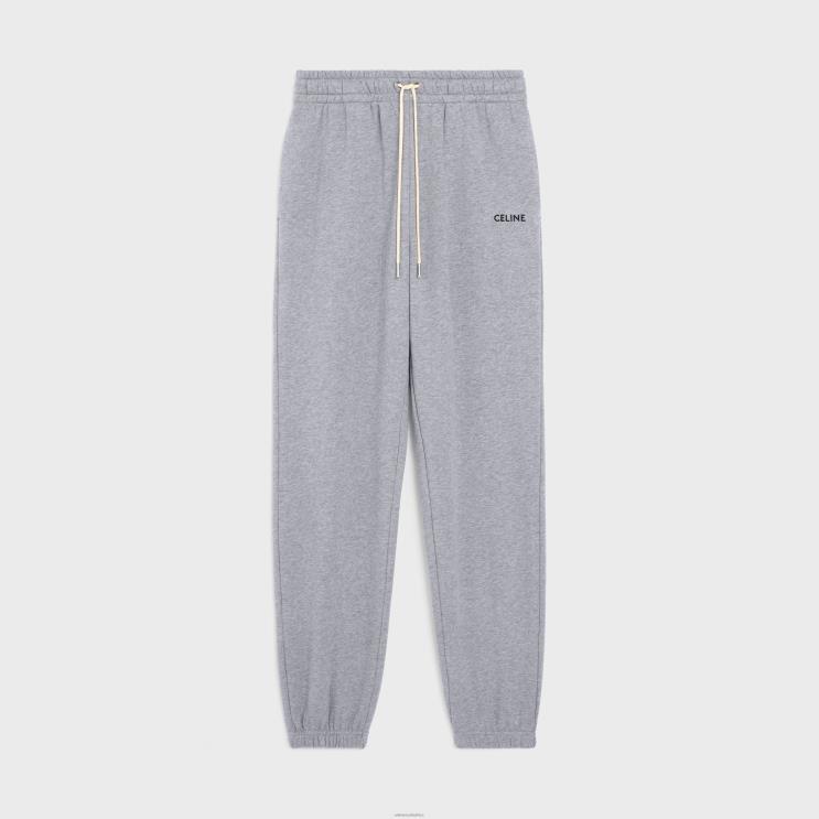 CELINE Grey/Black -Embroidered Track Pants in Cotton R0ZNN2020