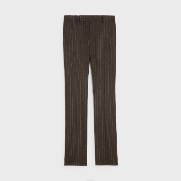 CELINE Marron/Craie Flared Pants in Striped Flannel R0ZNN1894