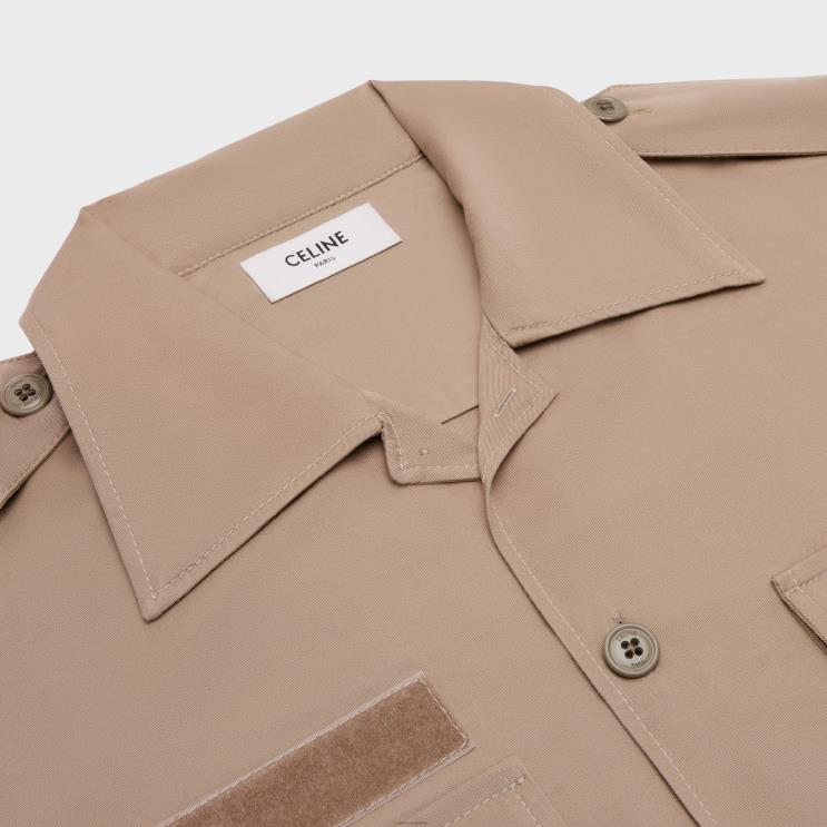 CELINE Beige Velcro Shirt in Cotton Linen R0ZNN1924
