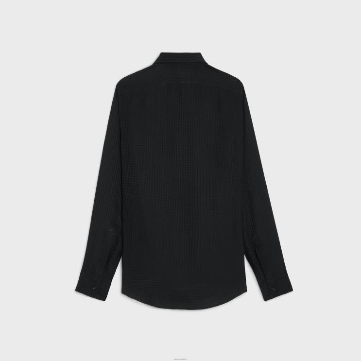 CELINE Black Loose Shirt in Shiny Matte Printed Silk R0ZNN1917