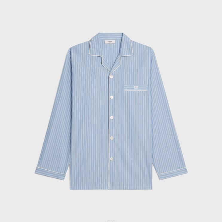 CELINE Bleu Ciel/Blanc Pajama Shirt in Striped Cotton R0ZNN1920